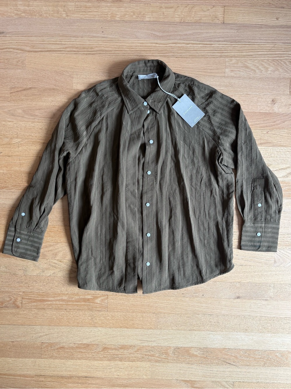 Everlane Olive Brown Button-Down Textured Shirt
